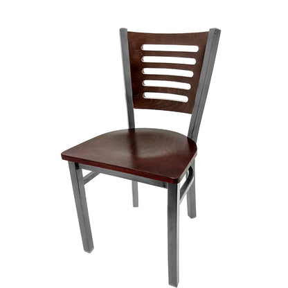 Industrial Metal Dining Chair with 5-Line Wood Back and Clear Coat Steel Frame
