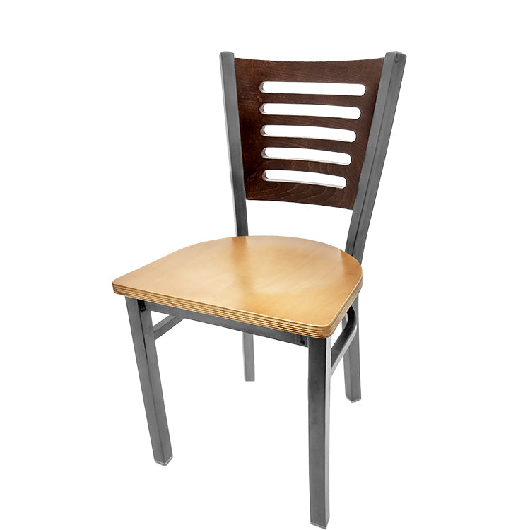 Industrial Metal Dining Chair with 5-Line Wood Back and Clear Coat Steel Frame