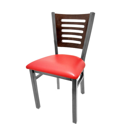 Industrial Metal Dining Chair with 5-Line Wood Back and Clear Coat Steel Frame