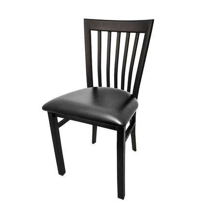 Black wooden chair with a cushioned seat on a white background