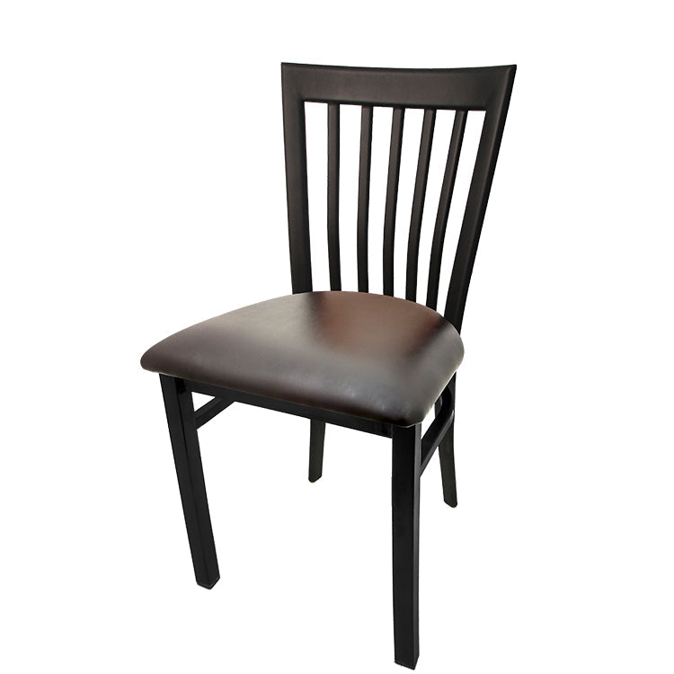 Dark wooden chair with a brown seat on a white background