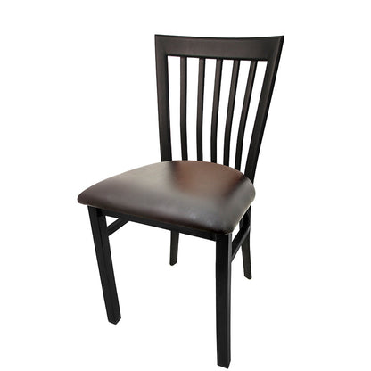 Dark wooden chair with a brown seat on a white background