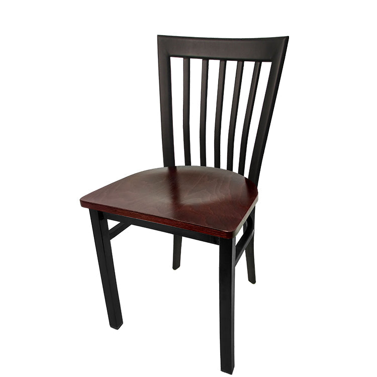 Wooden chair with dark brown seat and backrest on a white background