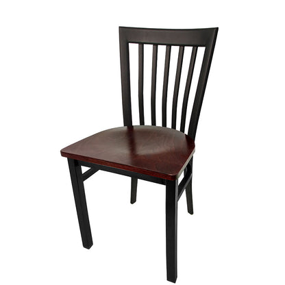 Wooden chair with dark brown seat and backrest on a white background