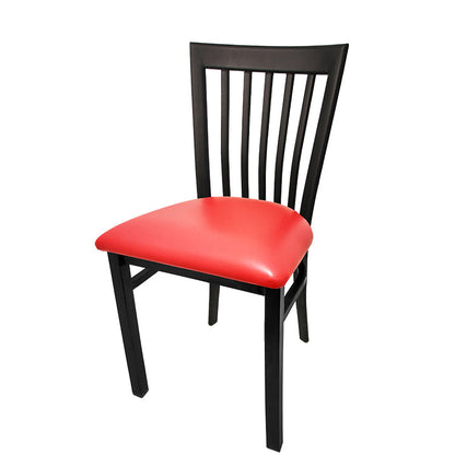 Black chair with a red seat on a white background