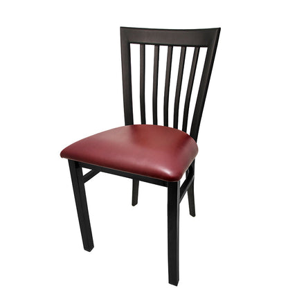 Chair with black frame and red cushion on a white background