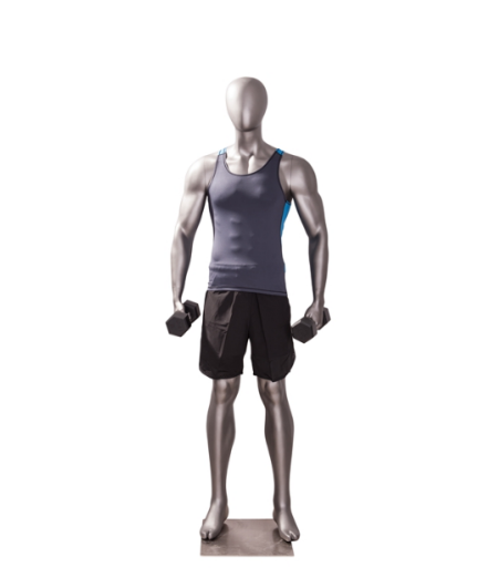 Athletic Male Mannequin with curled fingers to hold dumbbells and looking ready for a workout. Matte - 1