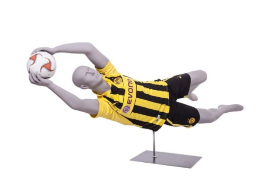 Soccerball Goalie Mannequin in a matte light gray finish, diving for soccerball. - 1