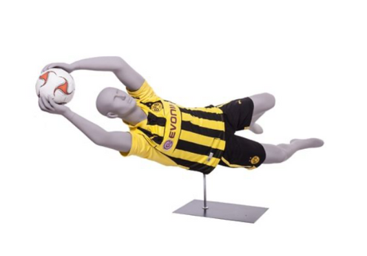 Soccerball Goalie Mannequin in a matte light gray finish, diving for soccerball. - 1