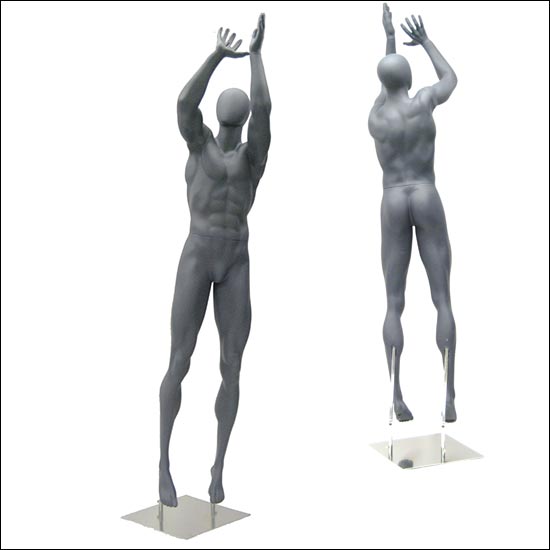 Athletic Basketball Jump Shot Pose Mannequin Display - Matte Gray - 1