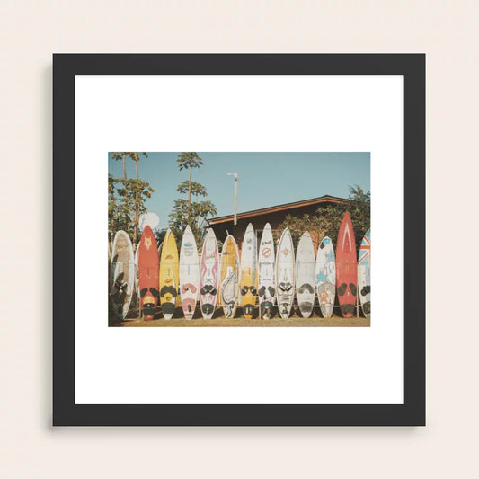 Lets Surf XV art print in black frame displayed in restaurant dining area