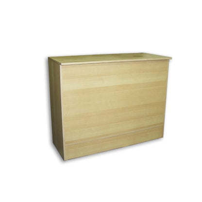 Front view of the Flat Top Check Out Counter in a maple wood finish, showing the clean flat counter surface used for retail transactions and product presentation.