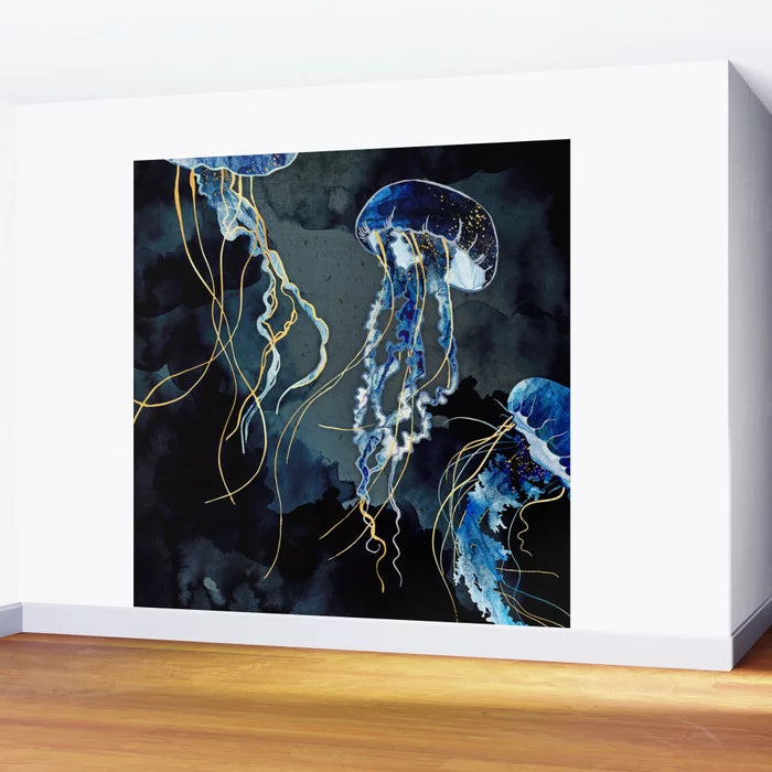 Metallic Ocean III Wall Mural by SpaceFrogDesigns installed in a restaurant or hotel lounge – 8-foot ocean-inspired abstract wall art with coastal tones for hospitality interiors