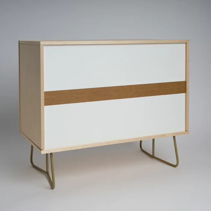 Back view of the Otomi Bird Condiment Bar by Sylvie Demers showcasing smooth birch finish and sturdy steel legs, perfect for restaurants, bars, and modern cafés