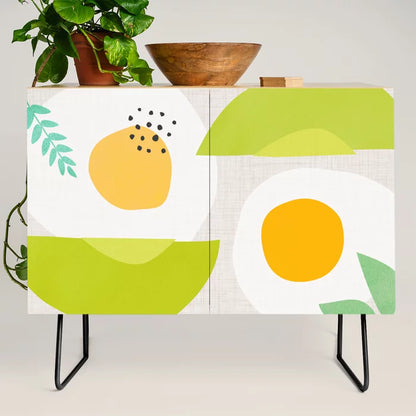 Minimal Avocado and Eggs Condiment Bar by Modern Tropical with black steel legs – minimalist breakfast-themed cabinet ideal for restaurant beverage stations and hotel dining areas