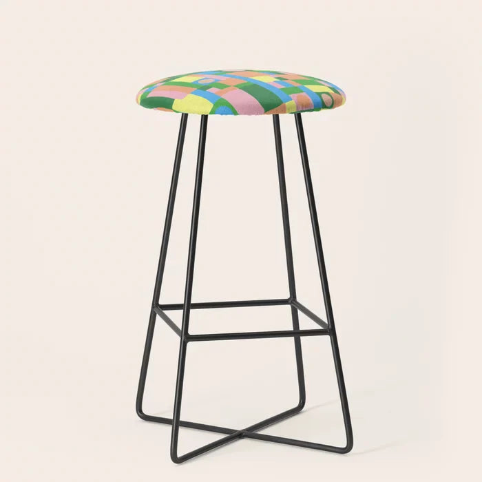 Mozaika 2 Bar Stool by Gigi Rosado with black steel legs – modern geometric stool for boutique hotel bars, restaurant seating, and café interiors