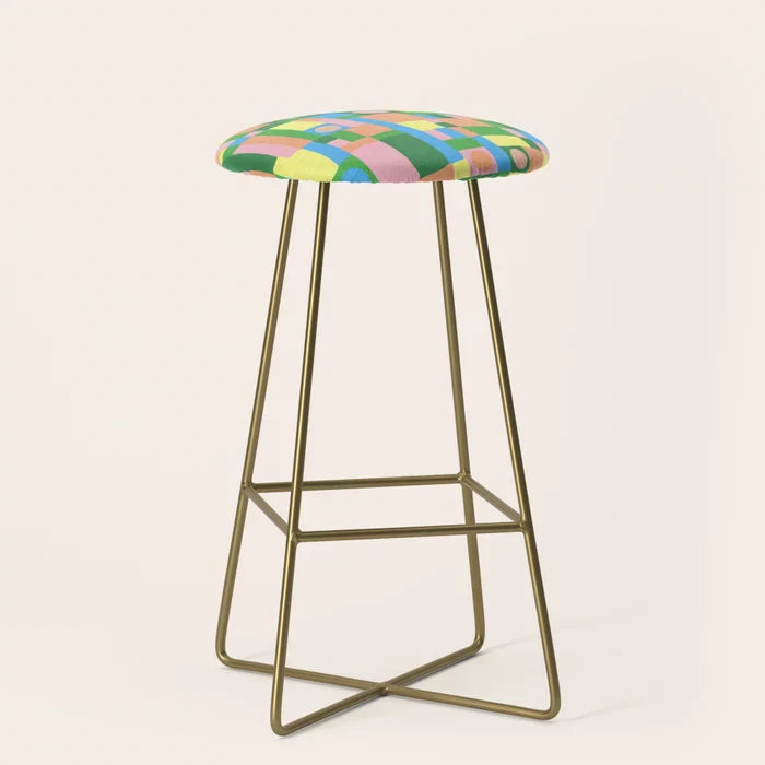 Mozaika 2 Bar Stool by Gigi Rosado with gold steel legs – geometric vegan leather seating ideal for hotel bars, restaurant counters, and modern cafés