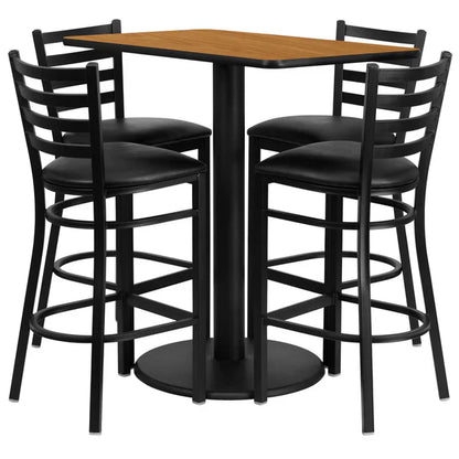 Natural laminate bar table set with black ladder back barstools for restaurants, bars, and cafés