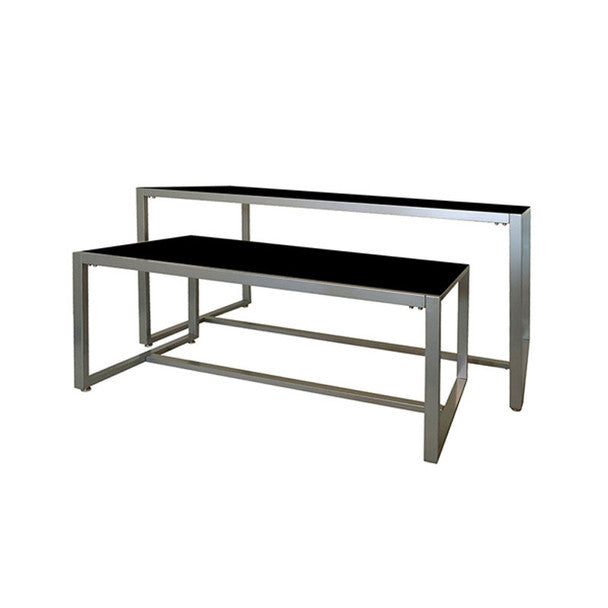 Black finish color option showing a smooth, solid melamine surface used for commercial display tables and store fixtures.