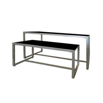 Black finish color option showing a smooth, solid melamine surface used for commercial display tables and store fixtures.