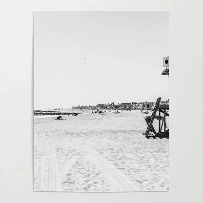 Newport Beach Lifeguard Tower Poster by DesertxPalm featuring modern black and white beach photography with vintage coastal aesthetic