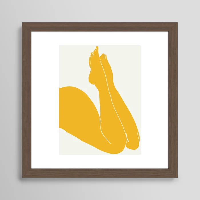 Nude in Yellow 3 art print in walnut frame displayed in bar or cocktail lounge
