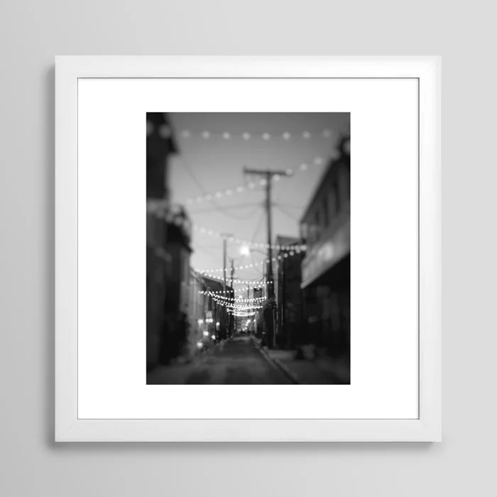 Alt Text:
Party Lights in the City Baltimore Maryland Art Print in white frame – bright minimalist artwork perfect for contemporary cafés, boutique hotels, and restaurant interiors