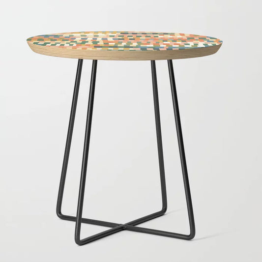 Pastel Mosaic #2 Side Table by Gigi Rosado with black steel legs – geometric pastel design perfect for restaurant lounges, boutique hotels, and artistic café interiors