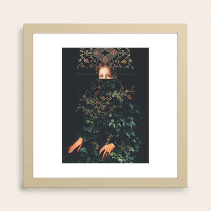 Patience II Art Print by Frank Moth in light maple frame, offering a clean, modern presentation of abstract surreal wall art for stylish cafe or restaurant