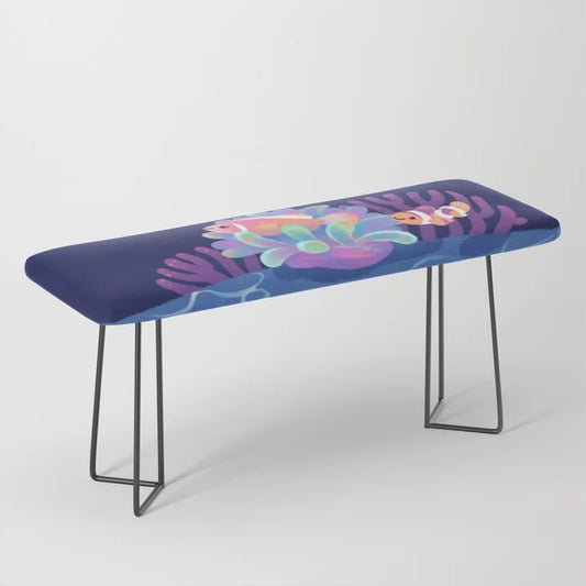 Pink Skunk Clownfish Bench by Pikaole with black steel legs – marine-inspired vegan leather seating perfect for coastal restaurants, boutique hotels, and ocean-themed cafés