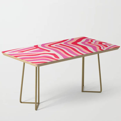Alt Text:
Pink Zebra Stripes Coffee Table by Sunshine Canteen with gold steel legs – vibrant abstract art design ideal for hotel lobbies, stylish cafés, and contemporary restaurant spaces
