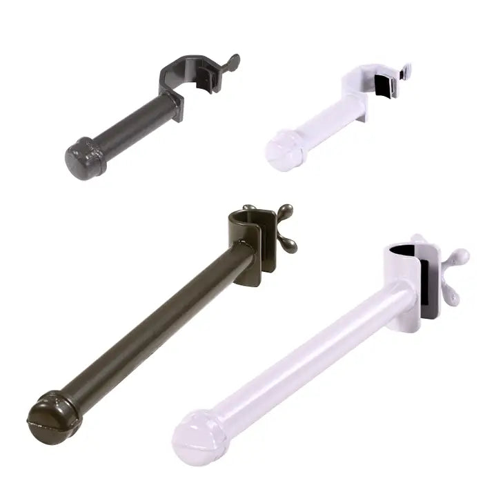 Front view of Pipeline clamp-on single garment faceouts in 3-inch and 16-inch lengths, showing industrial pipe construction and compatibility with 1¼-inch Pipeline fixtures.