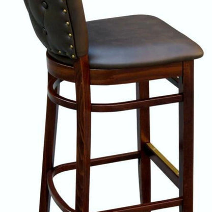 Quincy-Style Tufted Wood Bar Stool with Nailhead Trim and Pulled Seat