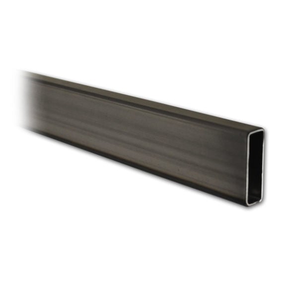 1/2-inch by 1½-inch rectangular tubing in a raw steel finish, showing the natural industrial metal surface used for apparel merchandising bars.