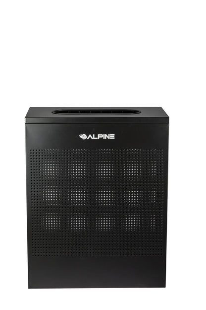 Rectangular perforated waste bin 23-gallon black finish with hinged lid and steel body