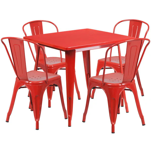 Red commercial dining table and chair set for restaurants, hotels, and bistros