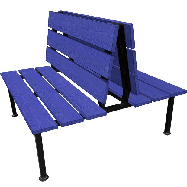 Cascade wood booth with azul blue stained oak panels and black steel frame