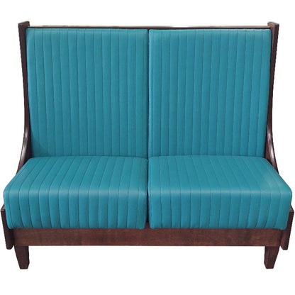 Commercial wood booth with sculpted seat and tapered legs