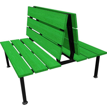 Cascade wood restaurant booth in verde green finish with oak panels and steel base