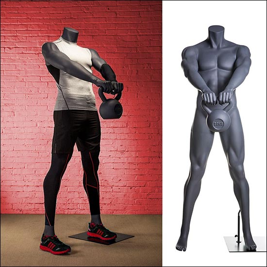 Muscular Male Mannequin - Kettlebell Workout Pose - 1