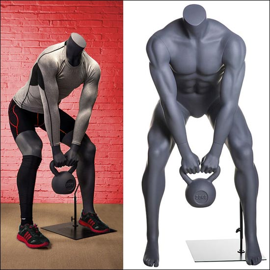Muscular Male Mannequin Squatting with Kettlebell - 1