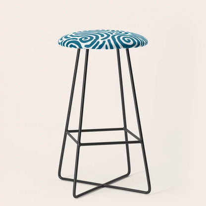 Ripple Effect Pattern Peacock Blue Bar Stool by Tony Magner with black steel legs – abstract ripple design stool ideal for restaurants, boutique hotels, and cafés
