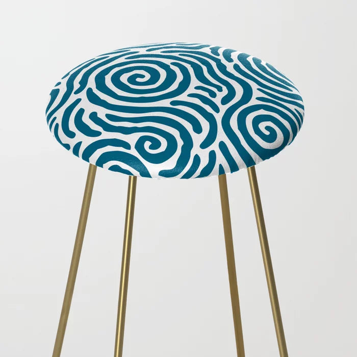 Above view of Ripple Effect Pattern Peacock Blue Stool by Tony Magner showing ripple design on vegan leather seat – modern artistic seating for restaurants, bars, and hotel lounges
