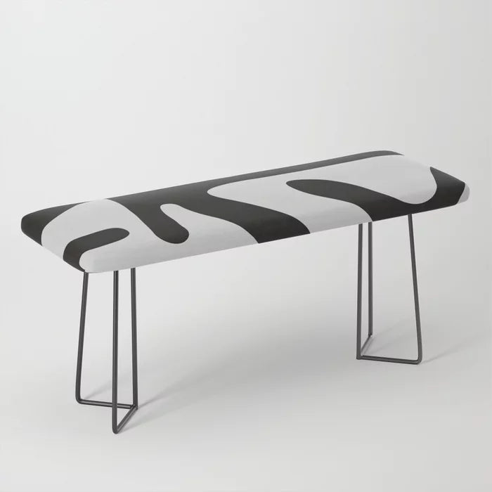 Roots Bench by Alisa Galitsyna with black steel legs – modern abstract vegan leather bench perfect for restaurant lounges, boutique hotels, and café interiors