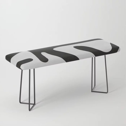 Roots Bench by Alisa Galitsyna with black steel legs – modern abstract vegan leather bench perfect for restaurant lounges, boutique hotels, and café interiors
