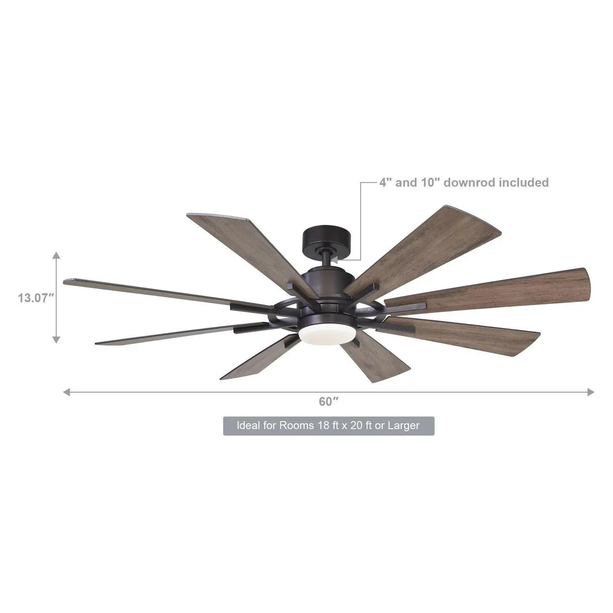 60-Inch Farmhouse Windmill Ceiling Fan with LED Light and Remote Control – 8-Blade Downrod Mount Design