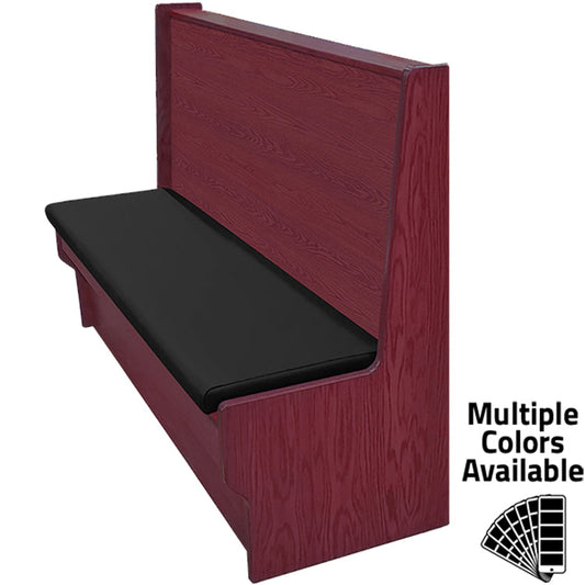 Shepard wood frame restaurant booth with vinyl upholstered seat and solid wood back