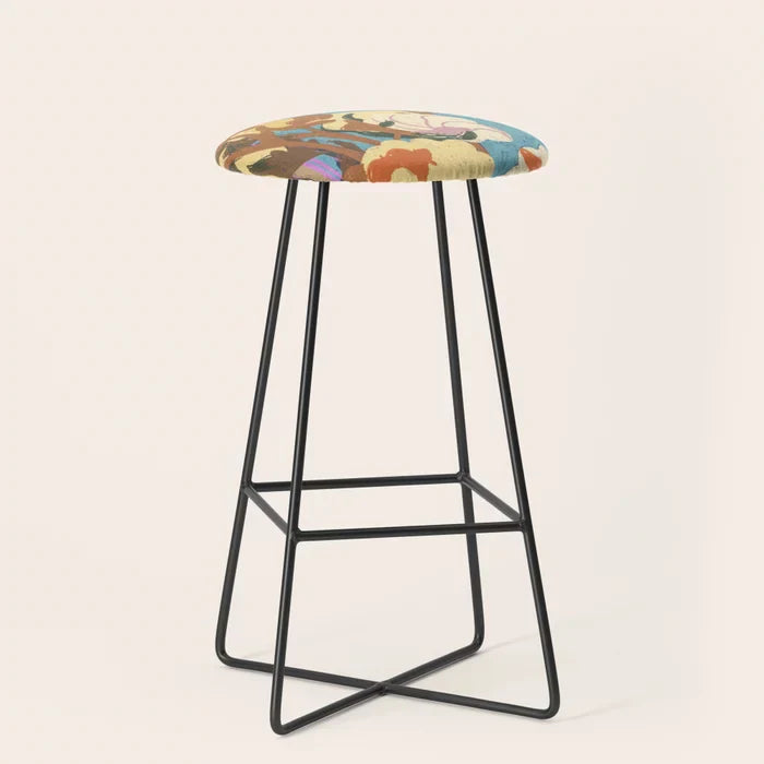 Soft Cotton Bar Stool by Gigi Rosado with black steel legs – durable vegan leather seating for restaurant bar areas, boutique hotels, and cafés