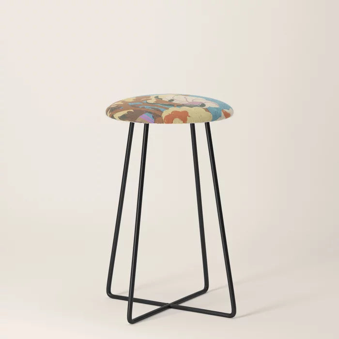 Soft Cotton Counter Stool by Gigi Rosado with black steel legs – sleek modern stool ideal for restaurants, bars, hotel lounges, and stylish cafés