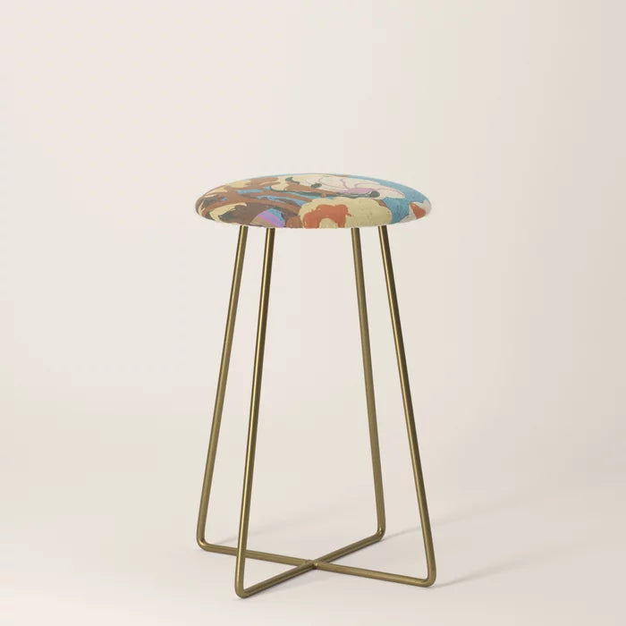 Soft Cotton Counter Stool by Gigi Rosado with gold steel legs – modern vegan leather stool for hotel breakfast nooks, restaurant dining spaces, and café seating